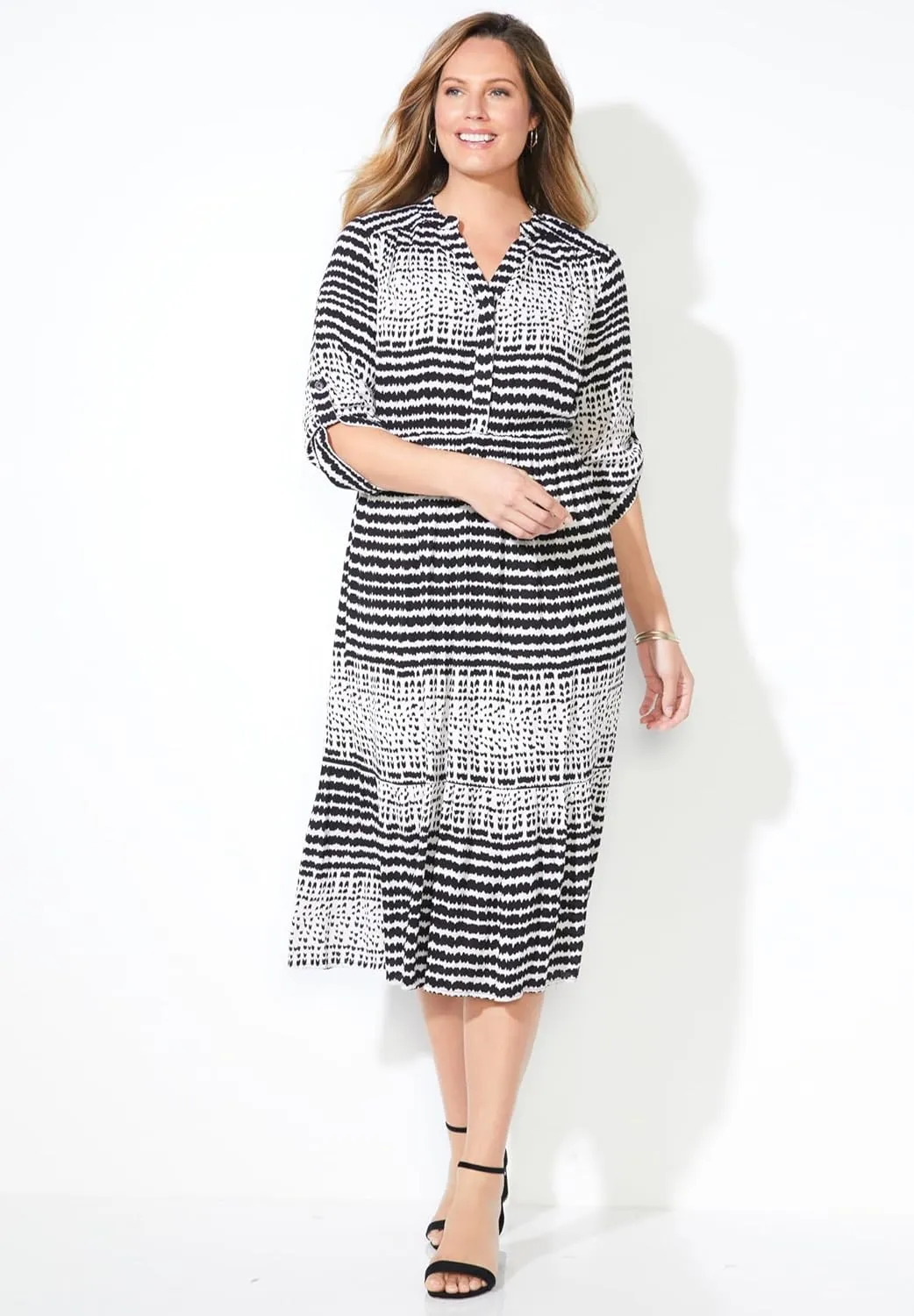 Catherines Women's Plus Size Gauze Midi Shirtdress