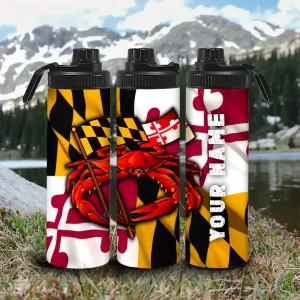Customized Name Maryland Flag Water Bottle - Perfect for Cycling, Hiking, Fitness & Outdoor Adventures