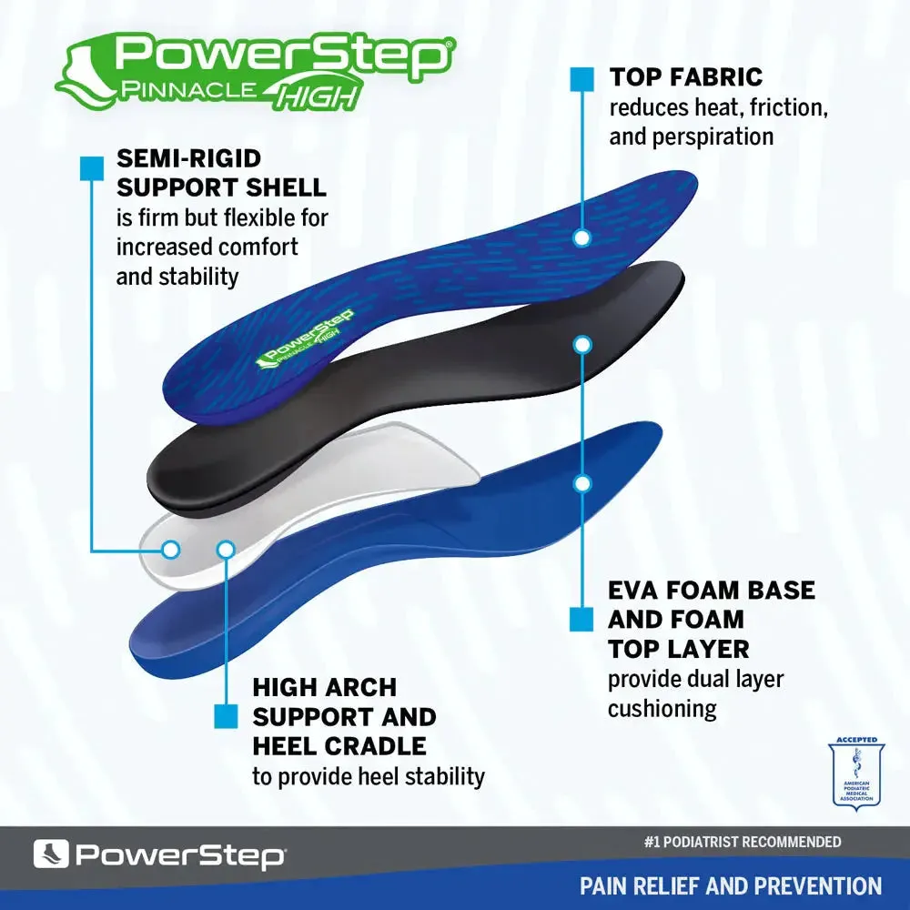 PowerStep Pinnacle High Insoles  Superior Support for High Arches