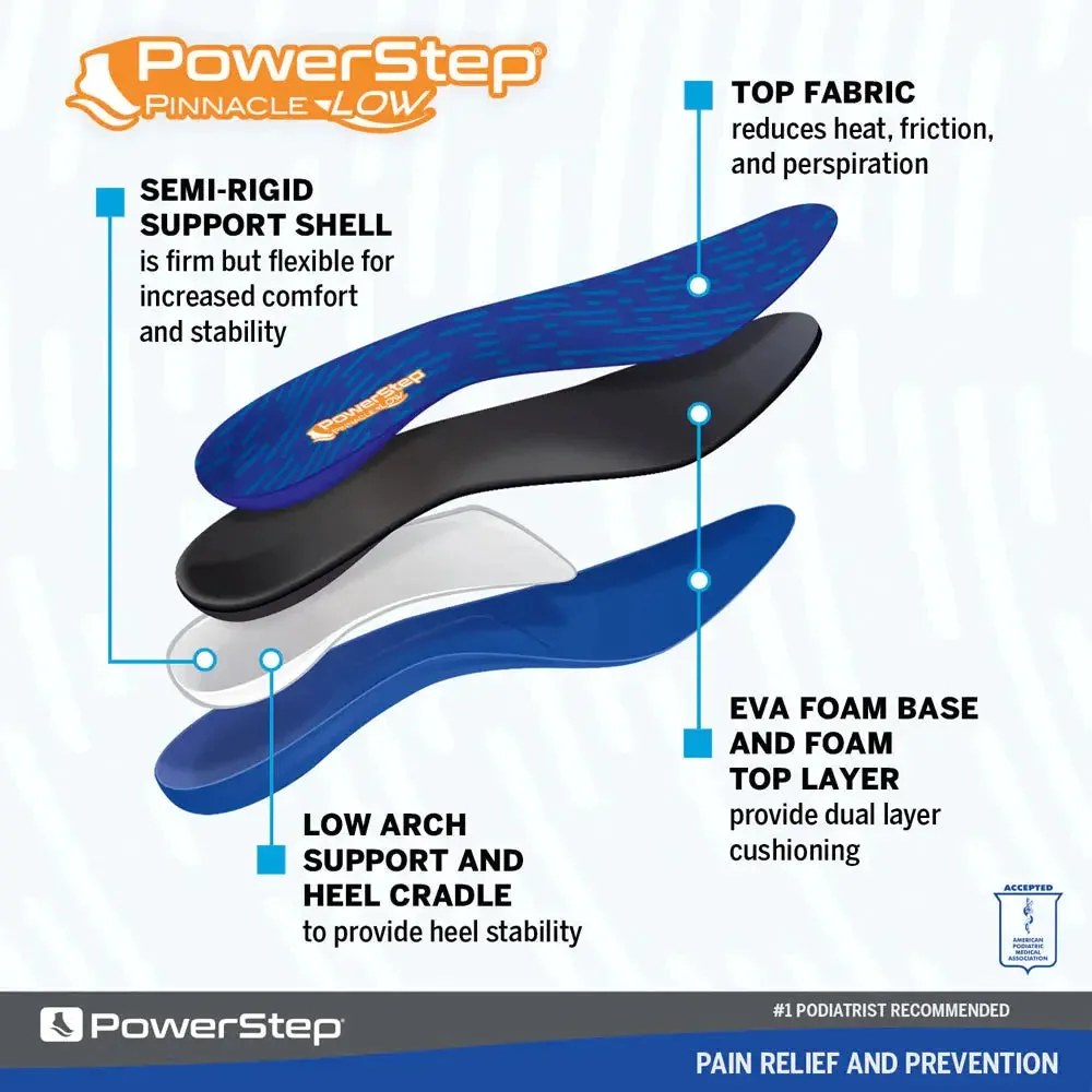 PowerStep Pinnacle Low Insoles  Designed for Low Arches and Overpronation Relief