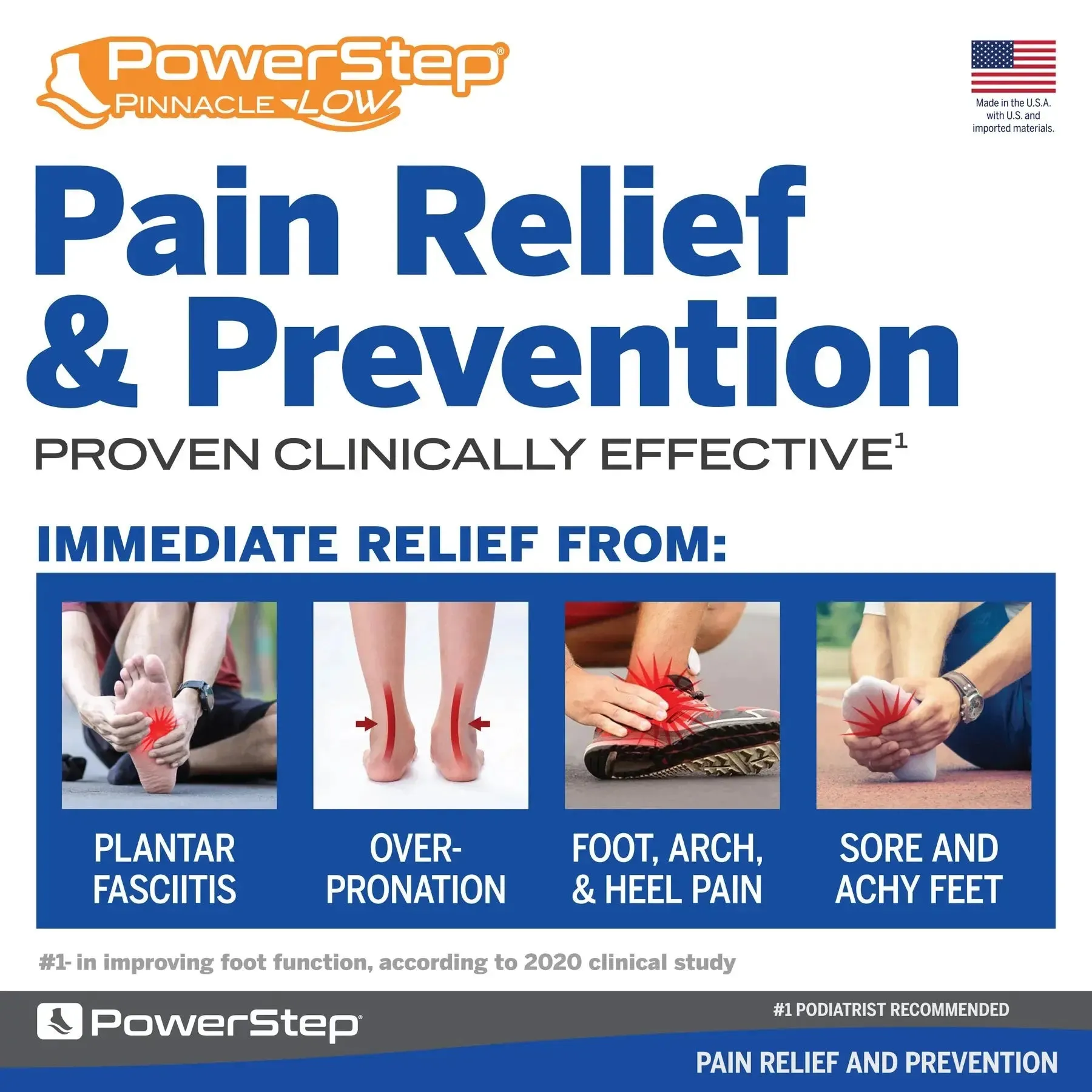 PowerStep Pinnacle Low Insoles  Designed for Low Arches and Overpronation Relief