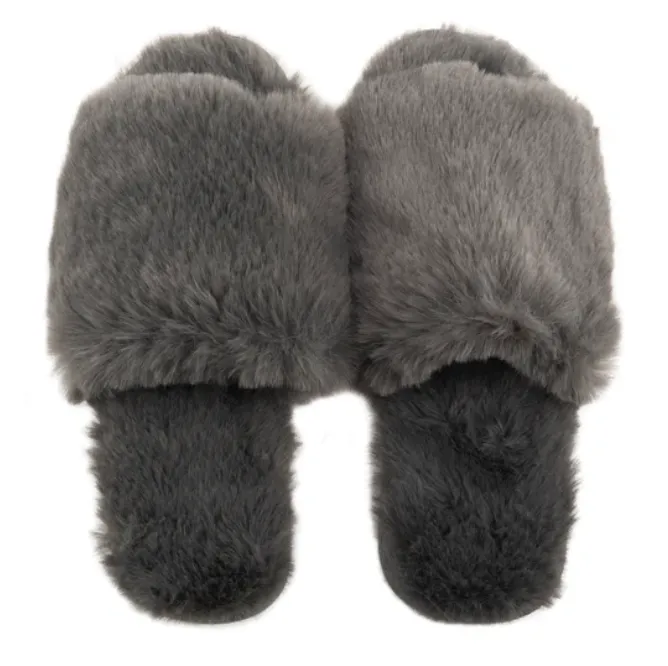 WOMENS WATERFRONT SOLID FAUX FUR SLIDE SLIPPERS L-9109-270